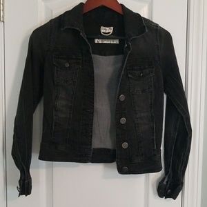 Distressed black wash faded denim like jacket